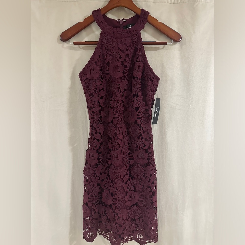 Lulus Burgundy Lace Halter Mini Dress